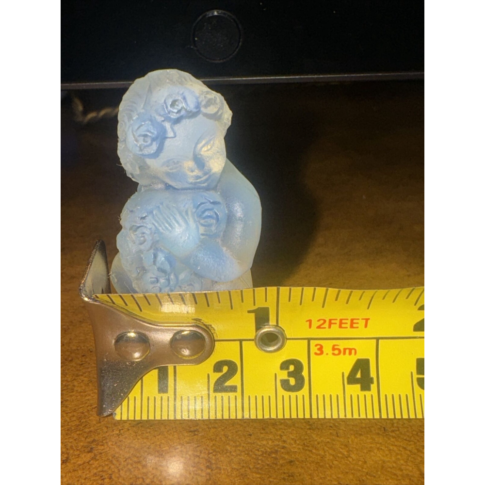 Sabino Art Glass Paris France Opalescent Crystal Child Cherub Roses Figurine - Picture 10 of 11